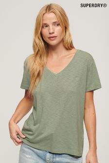 Camisa verde con cuello de pico bordada en tejido flameado de Superdry (U09101) | 29 €