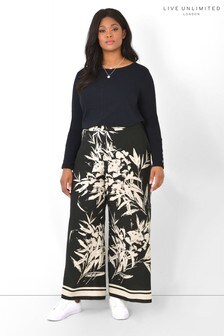 Live Unlimited Curve Black Abstract Print Wide Leg Trouser