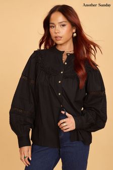 Черный - Another Sunday блузка с длинными рукавами и кружевной отделкой (U09155) | €53