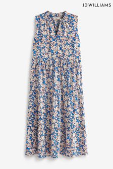 JD Williams Blue Floral Sleeveless V-Neck Maxi Smock Dress (U09213) | 46 €