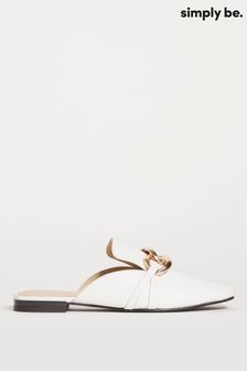Simply Be White Square Chunky Chain Mule Loafers (U09241) | ₪ 163