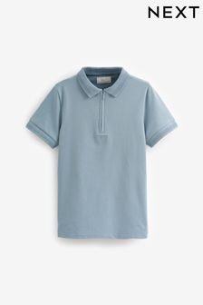 Blue Short Sleeve Zip Neck Polo Shirt (3-16yrs) (U09386) | €8 - €12