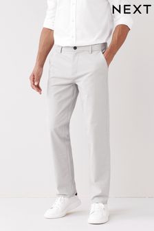 Light Grey Straight Fit Stretch Chino Trousers (U09501) | OMR9