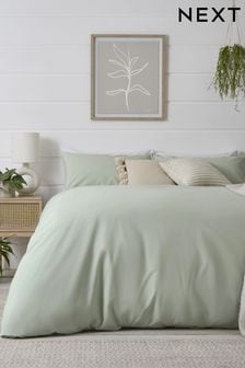 Green Pale Sage Cotton Rich Plain Duvet Cover and Pillowcase Set (U09540) | AED79 - AED198