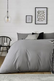 Mid Grey Cotton Rich Plain Duvet Cover and Pillowcase Set (U09543) | €23.50 - €59