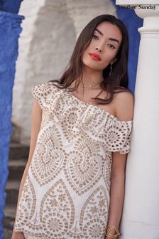 Another Sunday Green One Shoulder Ruffle Blouse With Broderie