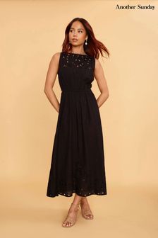 Another Sunday Midi Dress With Broderie Cut-Out In Black (U09573) | $69