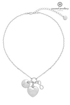 Naszyjnik w srebrnym kolorze Caramel Jewellery London, ze znakiem nieskończoności i serduszkiem z napisem Love (U09679) | 90 zł