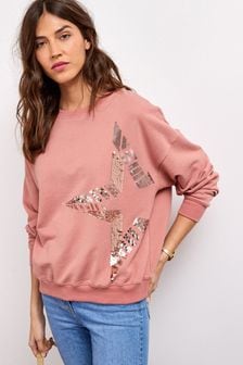 Pink Embellished Star Graphic Sweatshirt (U09813) | CA$58