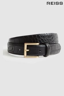 Reiss Black Molly Leather Croc Embossed Belt (U09889) | AED360