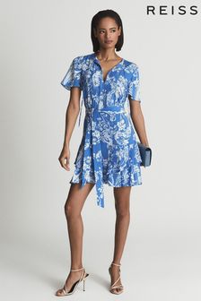 Reiss Blue Carla Petite Paisley Flippy Mini Dress (U09893) | €270