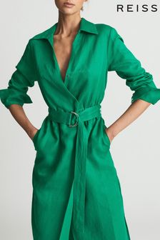 Grün - Reiss Emily Hemdkleid aus Leinen mit Gürtel (U09896) | 288 €