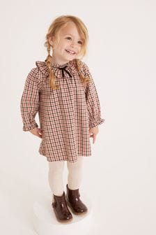 Soft Brown Ruffle Collar Check Dress (3mths-8yrs) (U09918) | €16.50 - €20