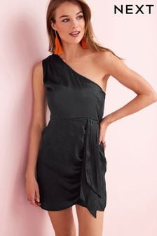 Black Satin One Shoulder Mini Dress (U10038) | €19