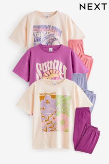 Pink/Purple Slogan Jogger Pyjamas 3 Pack (3-16yrs) (U10226) | $97 - $123