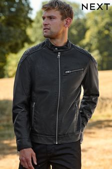 Black Faux Leather PU Quilted Racer Jacket (U10368) | $113