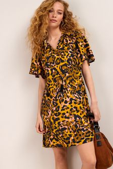 Animal Print Angel Sleeve Summer Tea Dress (U10628) | $45