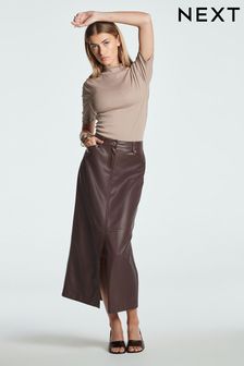 Chocolate Brown PU Faux Leather Column Skirt (U10642) | €43.50