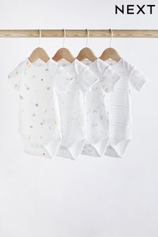 בצבע לבן עם הדפס חיות בצבעים עליזים - מארז 4 בגדי גוף לתינוקות עם שרוול קצר והדפס (U10726) | ‏38 ‏₪ - ‏46 ‏₪