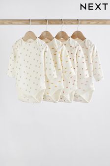 Cream Rainbow 4 Pack Baby Printed Long Sleeve Bodysuits (U10728) | 15 € - 20 €