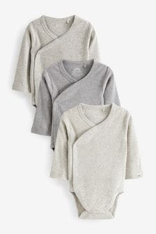 Grey Rib Wrap Baby Bodysuits 3 Pack (U10731) | €21 - €27