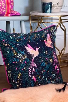 Sara Miller Blue Embroidered Hummingbird Cushion (U10738) | €61