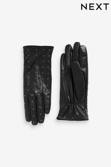 Czarne nabijane ćwiekami - Rękawiczki z poliuretanu (U10799) | 48 zł