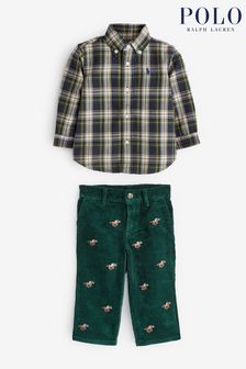 Polo Ralph Lauren karičasta srajca in hlače iz rebrastega žameta za dojenčke (U10848) | €71