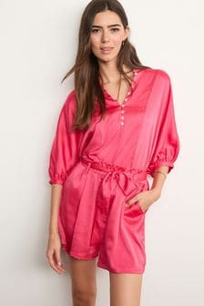 Pink Belted Satin Shorts (U10878) | $37
