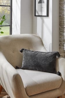 Charcoal Grey Soft Velour Tassel Oblong Cushion (U11130) | 18 €