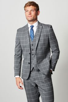 Grey Regular Fit Windowpane Check Suit: Jacket (U11144) | €49