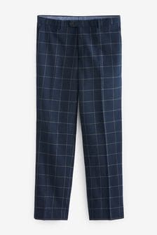 Navy Blue Regular Fit Windowpane Check Suit: Trousers (U11148) | €26
