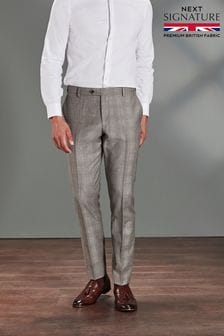 Taupe Brown Slim Fit Signature Empire Mills 100% Wool Check Suit: Trousers (U11166) | €38