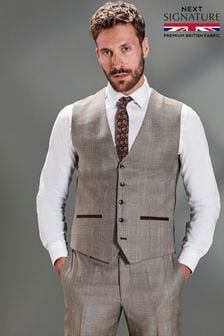Taupe Signature Empire Mills 100% Wool Check Suit Waistcoat (U11167) | 16,292 Ft