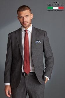 Grey Tailored Fit Signature Tollegno Wool Check Suit Jacket (U11171) | €52