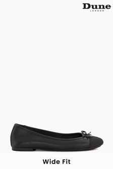 Dune London Black Chrome Wide Fit Hallo Charm Trim Ballerina Shoes (U11365) | SGD 126