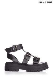 Moda In Pelle Olivette Chunky Black Sandals with Three Buckles (U11381) | €43.50