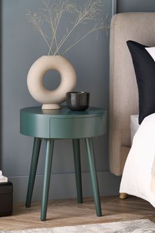 Forest Green Painted 1 Drawer Round Bedside Table (U11711) | €120