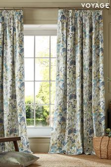 Voyage Sky Blue Country Hedgerow Pencil Pleat Curtains