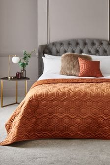 Rust Brown Quilted Hexagon Bedspread (U11861) | 70 € - 128 €