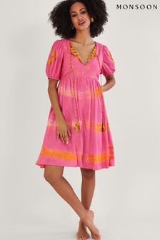 Oranžna obleka s kontrastno podlogo in batik potiskom Monsoon Lenzing™ Ecovero™ (U11956) | €85