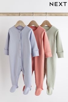 Multi 3 Pack Cotton Baby Sleepsuits (0-2yrs) (U11980) | 72 SAR - 84 SAR