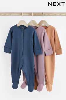 Navy/Grey/Orange Baby Cotton Sleepsuits 3 Pack (0-3yrs) (U11986) | €17 - €20