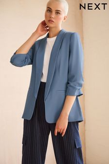 Blue Relaxed Ruched Sleeve Blazer (U11997) | TRY 1.256