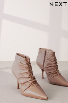 Nude Signature Leather Point Toe Ruched Ankle Boots (U12004) | 244 SAR