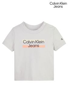 Szara koszulka dla noworodka Calvin Klein Jeans Hero z logo (U12029) | 75 zł