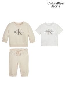 Подарочный набор кремового спортивного костюма для новорожденных Calvin Klein Jeans (U12036) | €72
