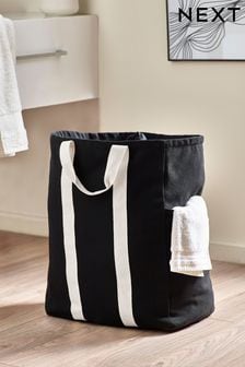 Black Monochrome Pocket Laundry Basket