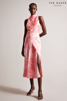 Ted Baker Pink Foreste Cowl Neck Bias Cut Midi Dress (U12153) | €147