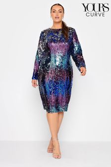 Yours Curve Green London Sequin Ombre Shift Dress (U12234) | €44.50